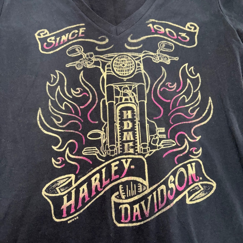 Harley Davidson Black Mad River Sandusky Ohio Moon Graphic T-Shirt Womens M - Picture 3 of 9